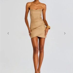 Retrofete James Coated Denim Strapless Mini Dress (Tan)